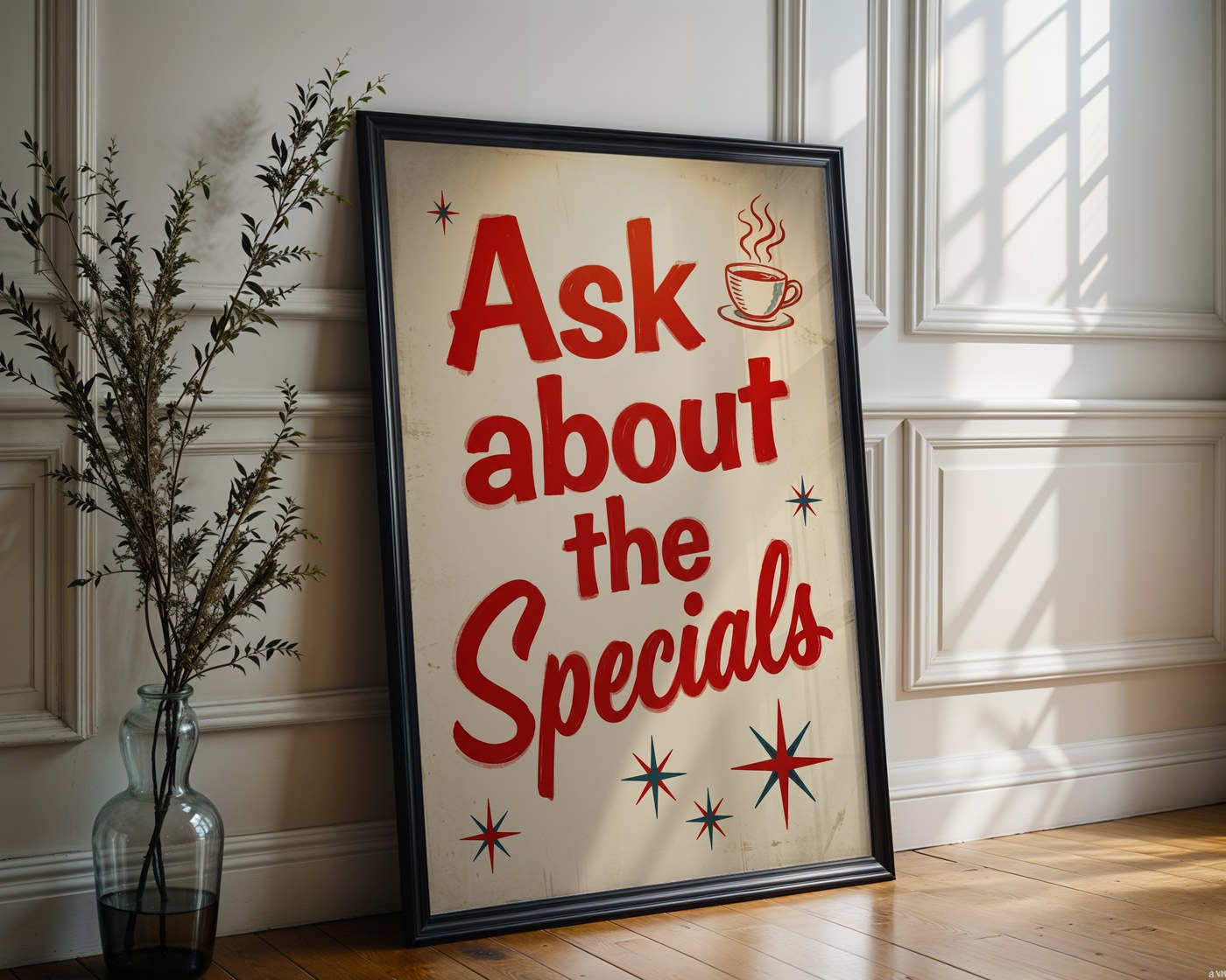 Retro Diner Specials Poster – Mid-Century Slogan Print — frame-286