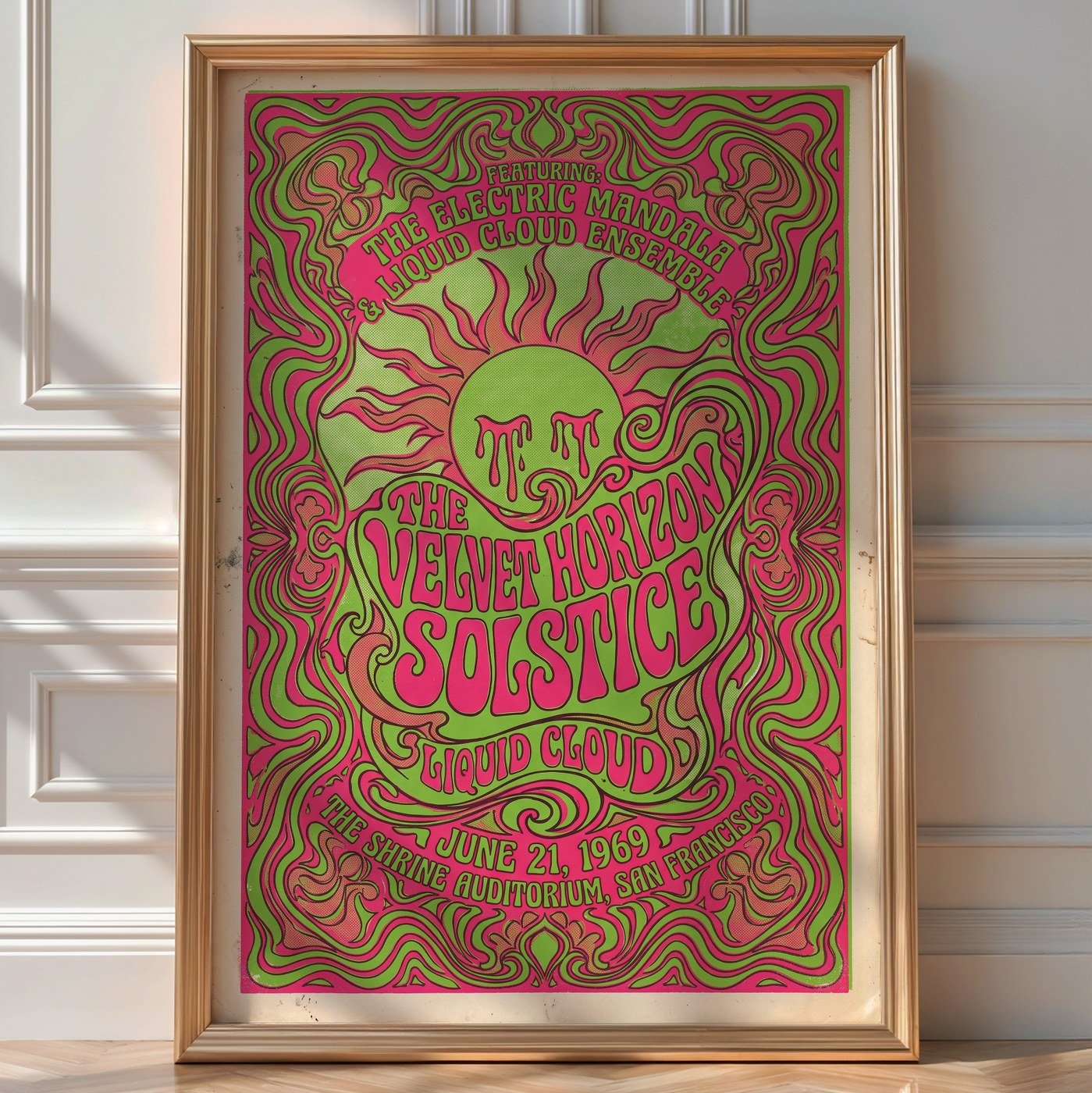 Sun-Drenched Solstice Poster – 1960s Psychedelic Wall Art — room-portrait
