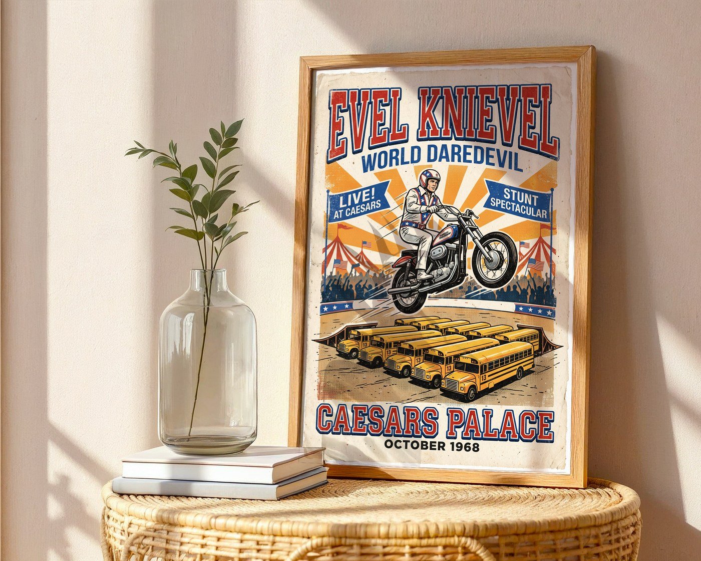 Evel Knievel 1970s Stunt Show Poster – Retro Daredevil Wall Art Print — frame-486