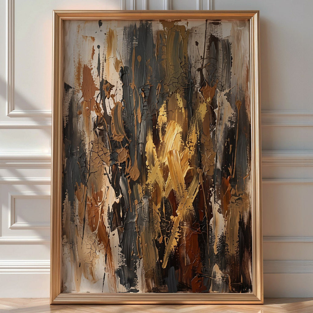 Earth & Bronze Abstract Poster – Modern Wall Art Print — room-portrait