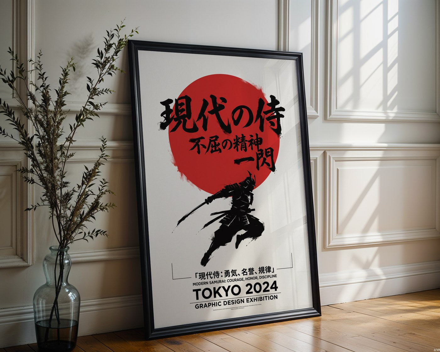 Red Sun Samurai Poster – Minimalist Japanese Graphic Art — frame-286