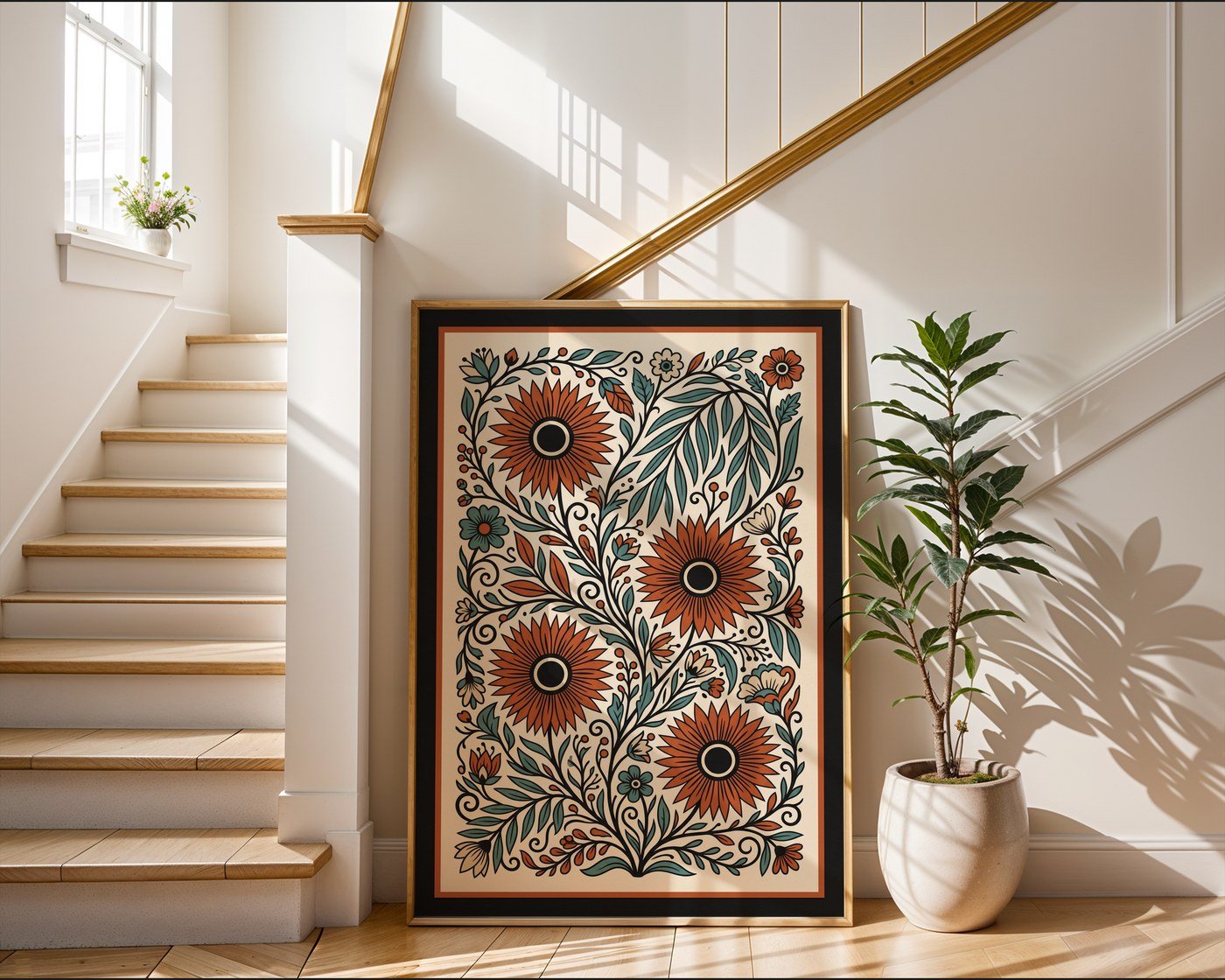Wild Meadow Poster – Folk Art Botanical Paper Cut Print — frame-267