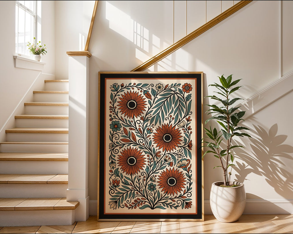 Wild Meadow Poster – Folk Art Botanical Paper Cut Print — frame-267