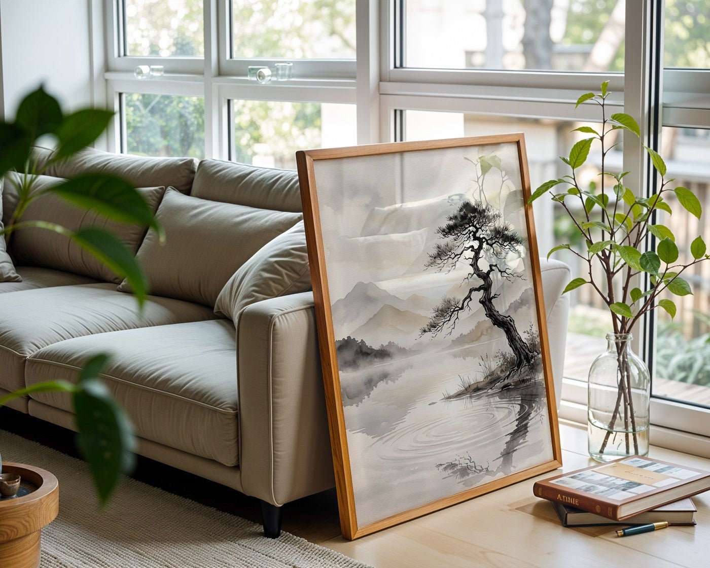 Zen Mountain Lake Poster – Japandi Landscape Wall Art Print — frame-426