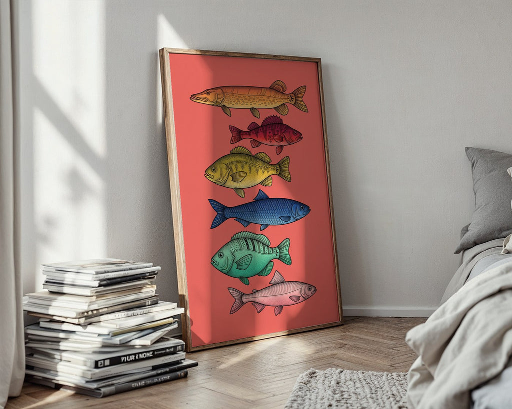 Nordic Aquatic Life Poster – Stippled Wall Art Print — styled-wall