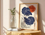 Betta Fish Poster – Japanese Linocut Wall Art Print — frame-486