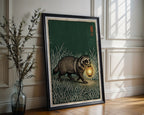 Badger with Lantern Poster – Woodblock Style Wall Art Print — frame-286