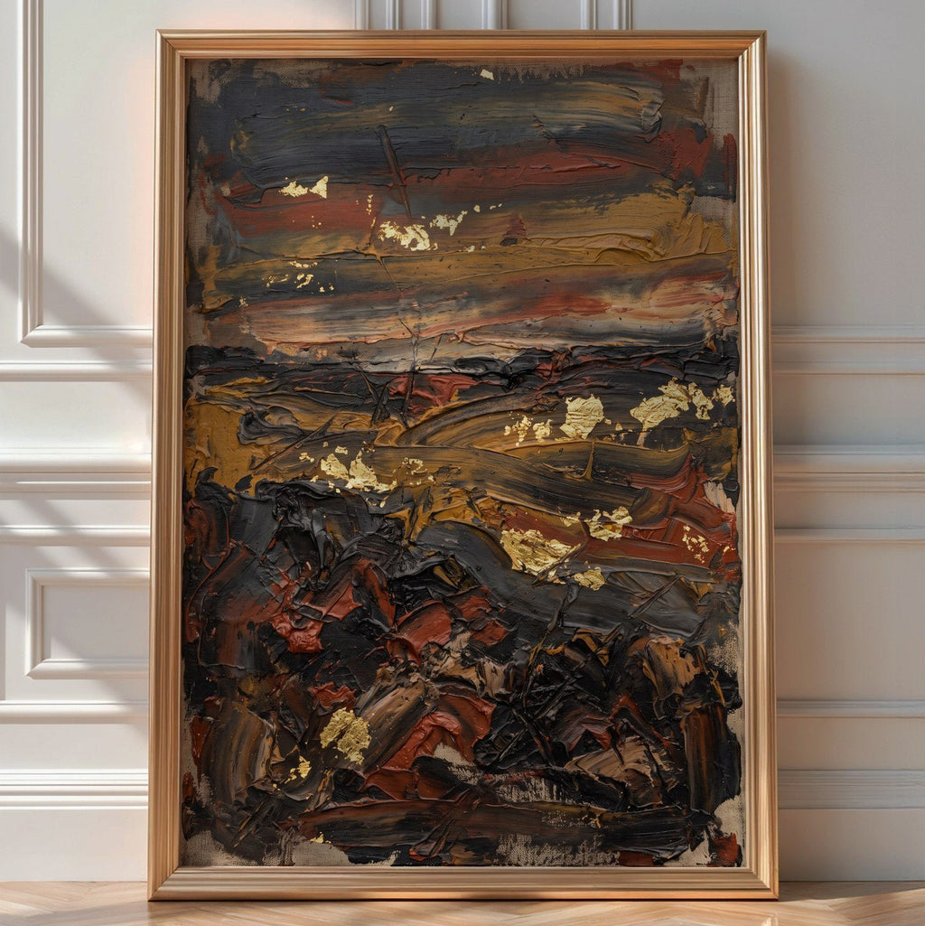 Rustic Ochre Horizon Poster – Bold Expressionist Wall Art — room-portrait