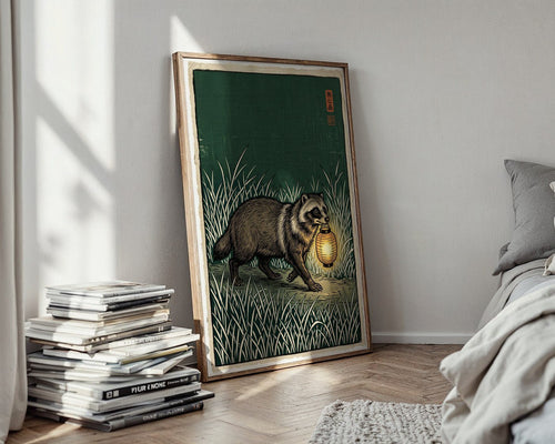 Badger with Lantern Poster – Woodblock Style Wall Art Print — styled-wall