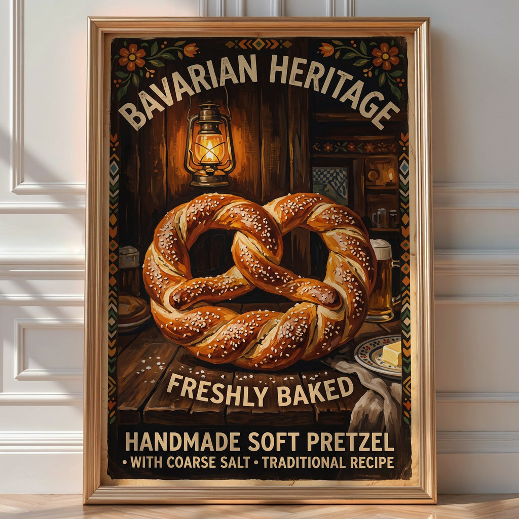 Bavarian Pretzel Poster – Rustic Culinary Kitchen Wall Art — room-portrait