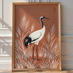 Graceful Crane Poster – Oriental Zen Style Wall Art Print — room-portrait
