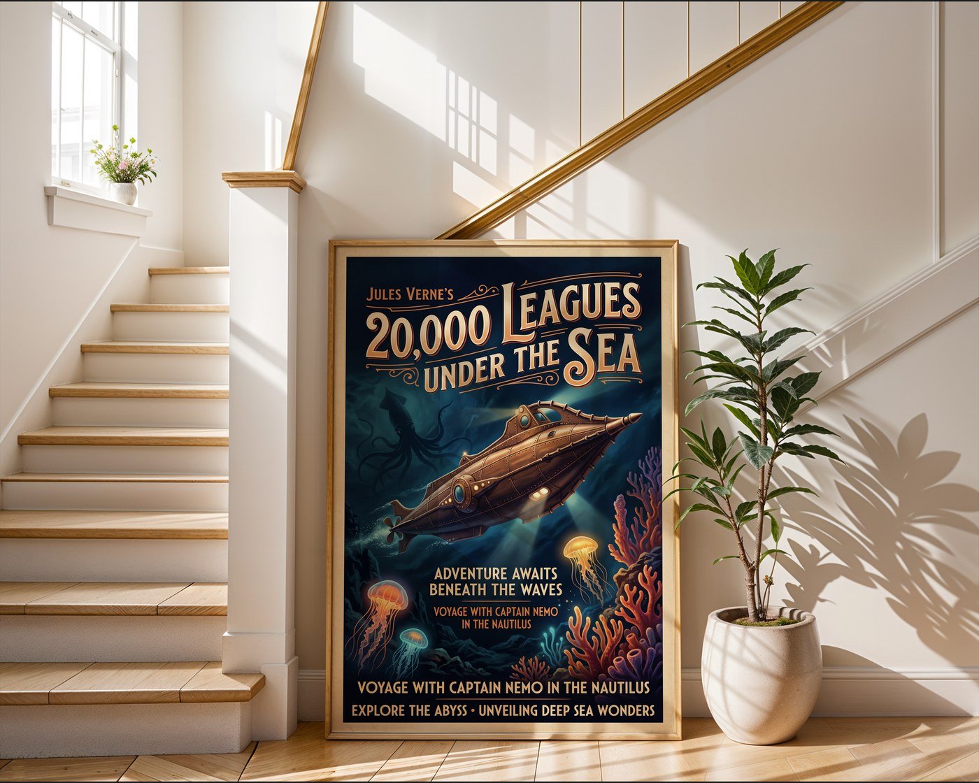 Nemo's Nautilus Poster – Jules Verne Steampunk Wall Art Print — frame-267