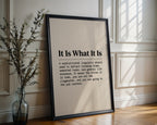It Is What It Is Poster – Retro Typewriter Slogan Print — frame-286
