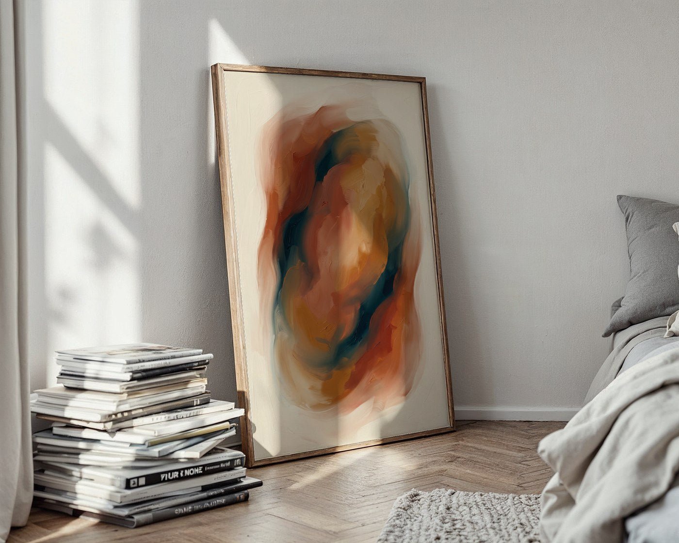 Terracotta & Teal Abstract – Warm Colour-Field Wall Art — styled-wall