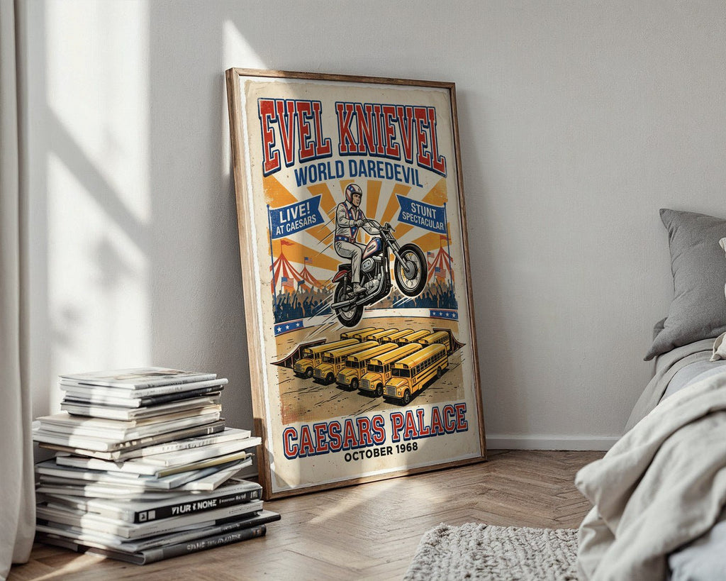Evel Knievel 1970s Stunt Show Poster – Retro Daredevil Wall Art Print — styled-wall