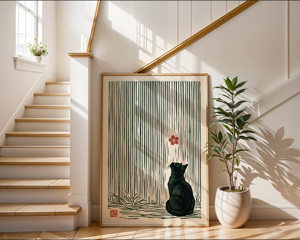 Cat and Cherry Blossom – Shin-hanga Style Art Print — frame-267