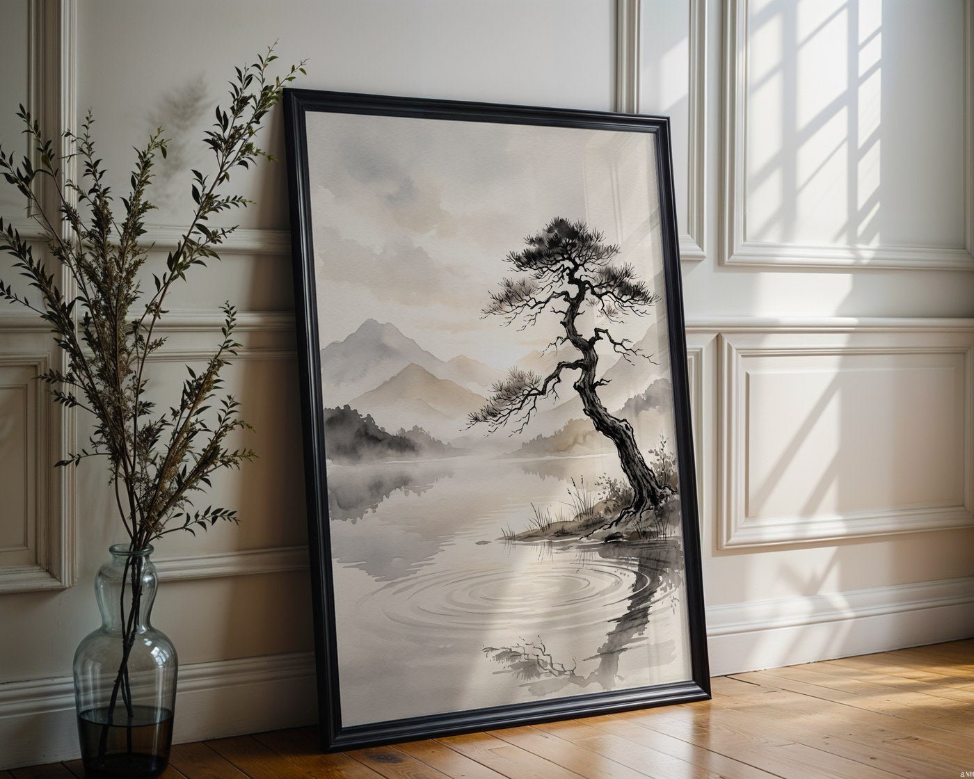 Zen Mountain Lake Poster – Japandi Landscape Wall Art Print — frame-286