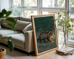 Badger with Lantern Poster – Woodblock Style Wall Art Print — frame-426