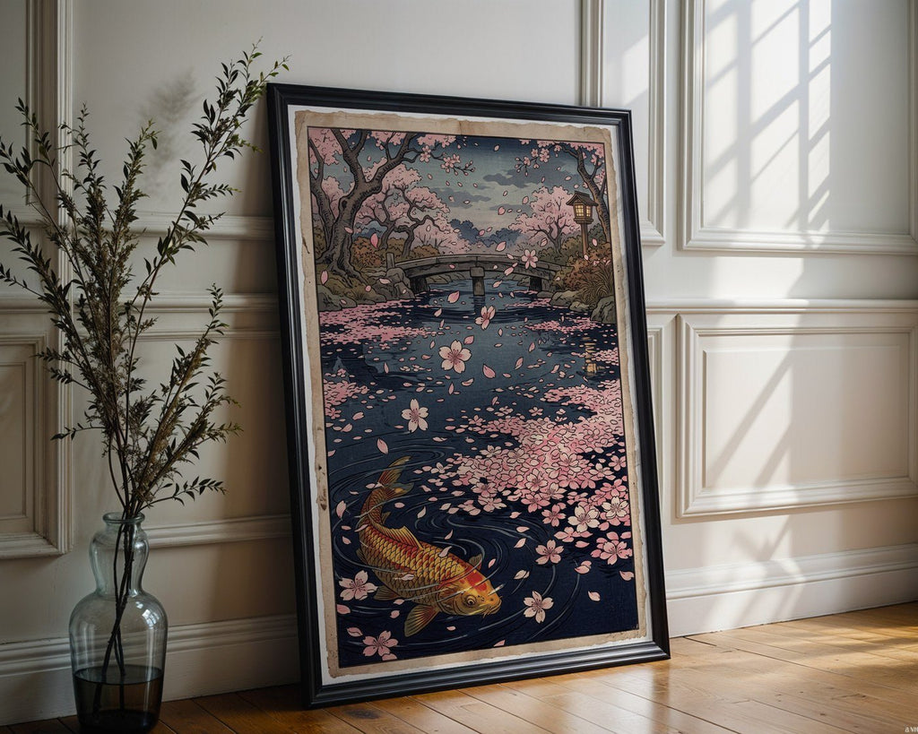 Falling Cherry Petals Poster – Vintage Japanese Woodcut Art — frame-286