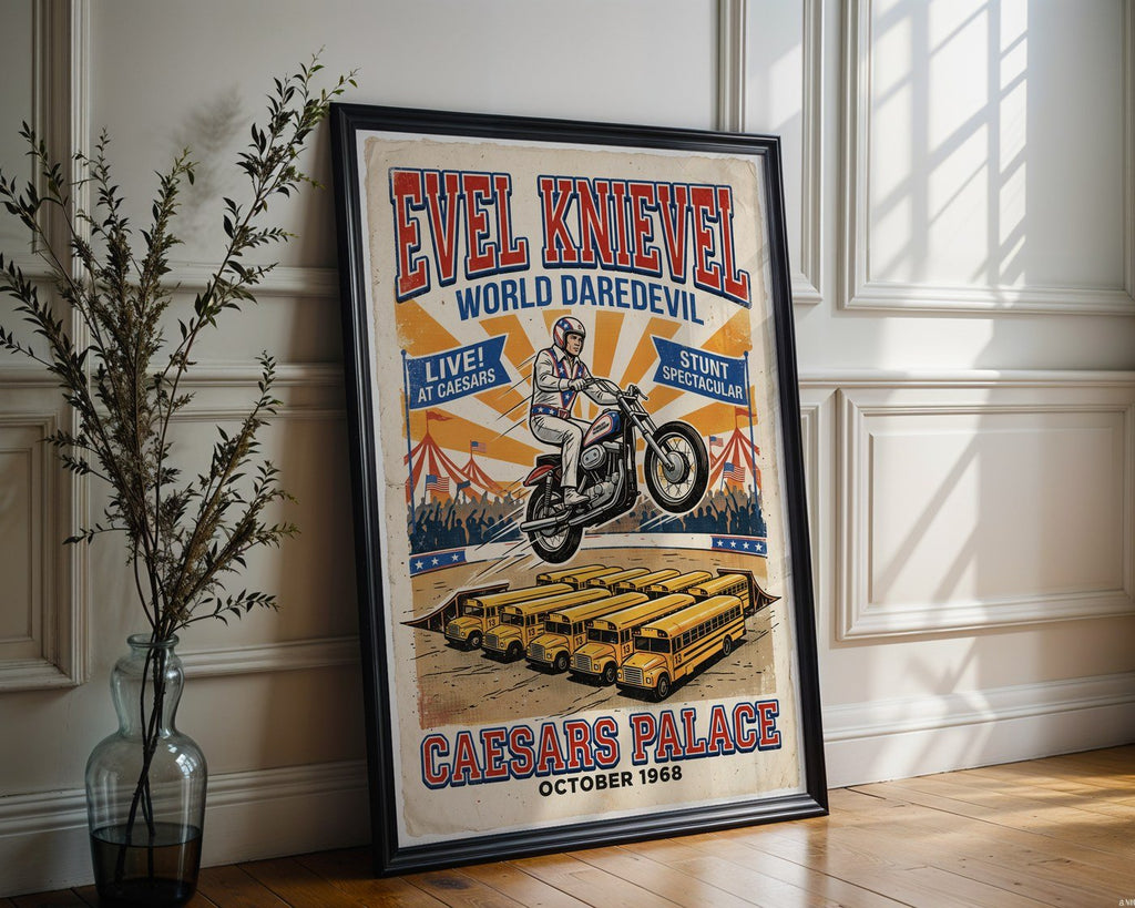 Evel Knievel 1970s Stunt Show Poster – Retro Daredevil Wall Art Print — frame-286