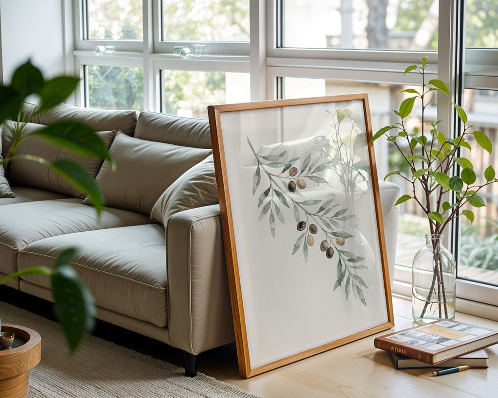 Ancient Olive Branch Poster – Minimalist Botanical Wall Art Print — frame-426