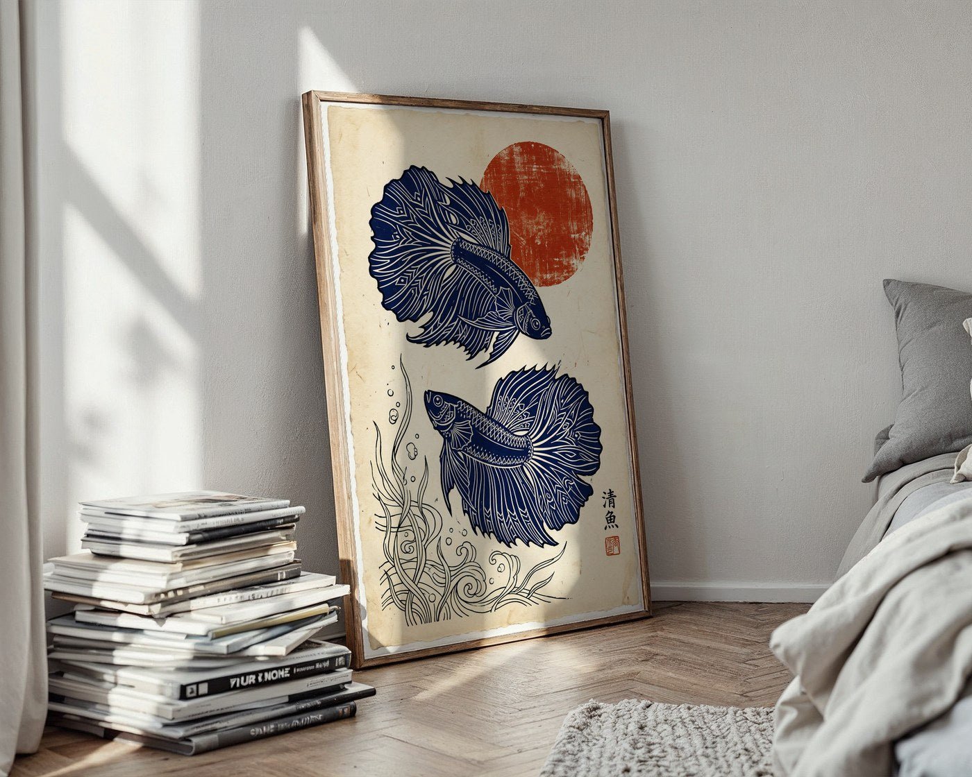 Betta Fish Poster – Japanese Linocut Wall Art Print — styled-wall