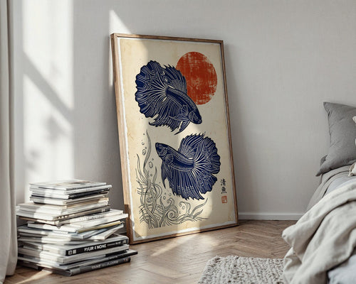 Betta Fish Poster – Japanese Linocut Wall Art Print — styled-wall
