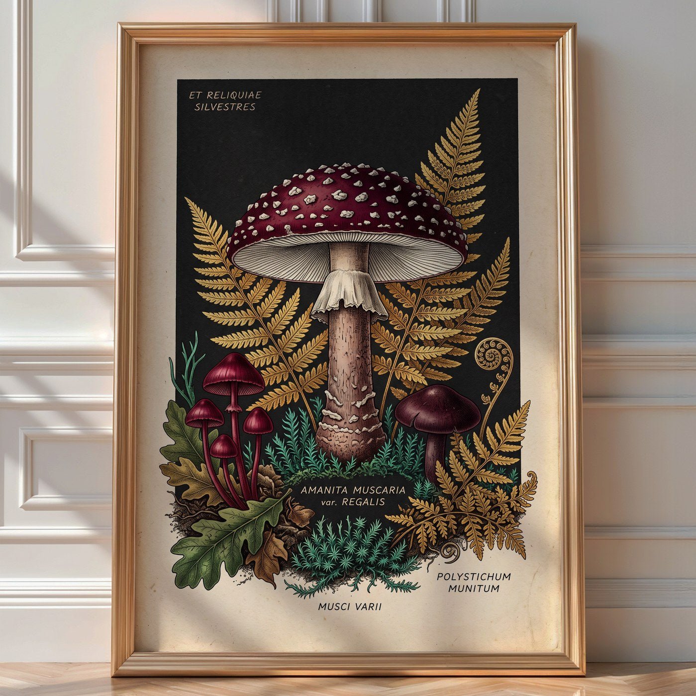 Dark Forest Fungi Poster – Jewel Tone Botanical Wall Art Print — room-portrait