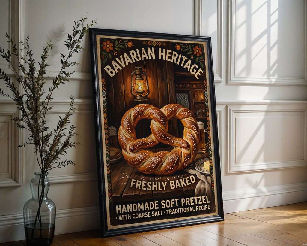 Bavarian Pretzel Poster – Rustic Culinary Kitchen Wall Art — frame-286