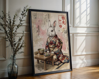 Matcha Rabbit Poster – Zen Japanese Editorial Wall Art Print — frame-286