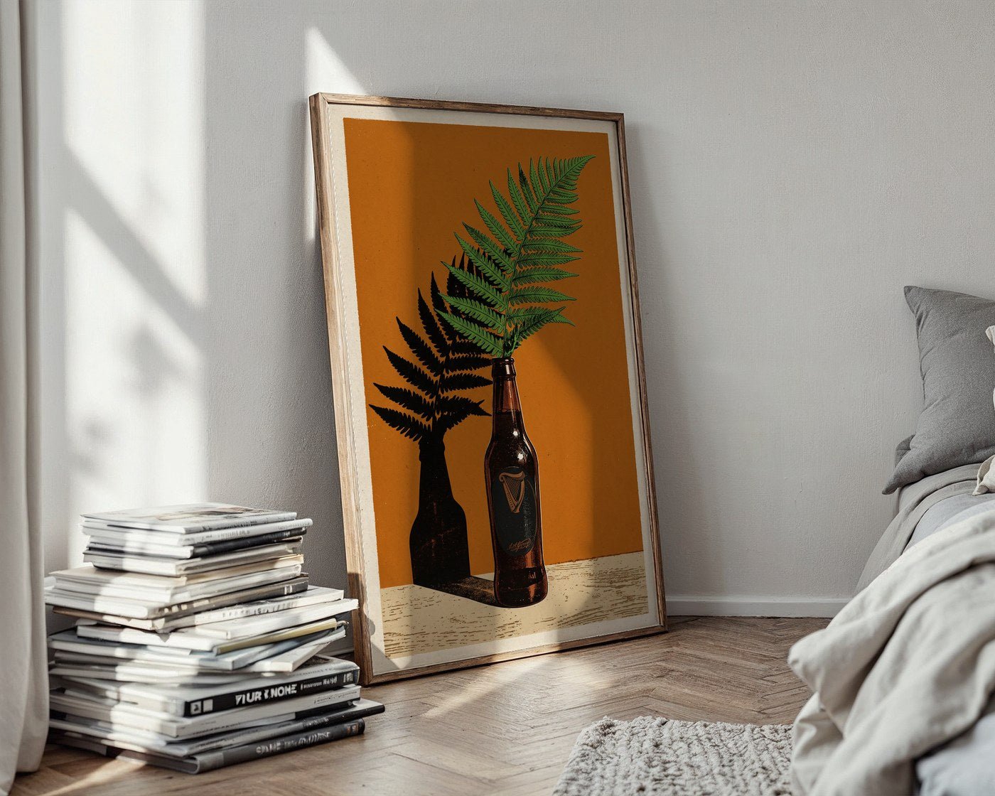 Guinness Bottle and Fern Poster – Retro Botanical Wall Art Print — styled-wall