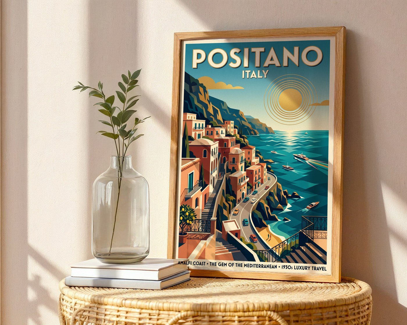 Positano Sunset Poster – Art Deco Amalfi Wall Art Print — frame-486