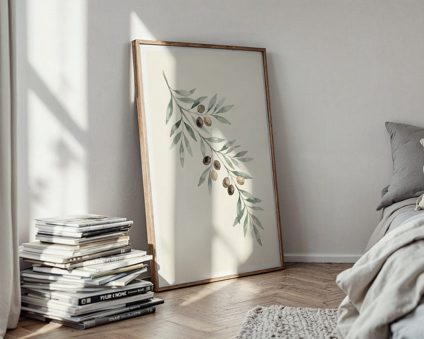 Ancient Olive Branch Poster – Minimalist Botanical Wall Art Print — styled-wall