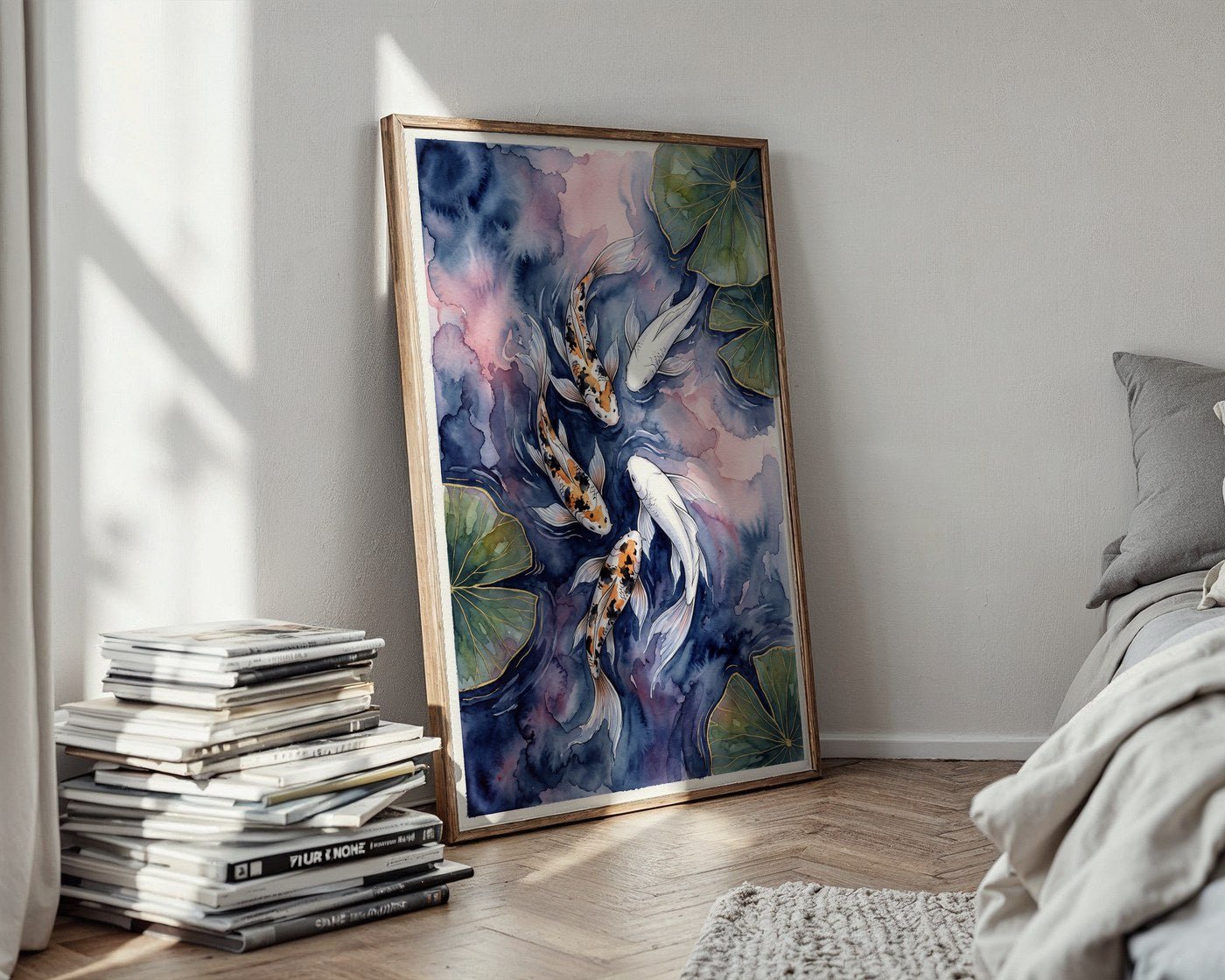 Blush Indigo Koi Poster – Ethereal Wall Art Print — styled-wall