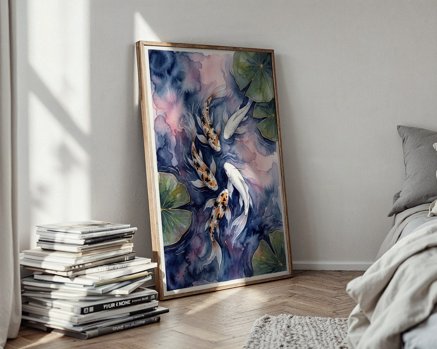 Blush Indigo Koi Poster – Ethereal Wall Art Print — styled-wall