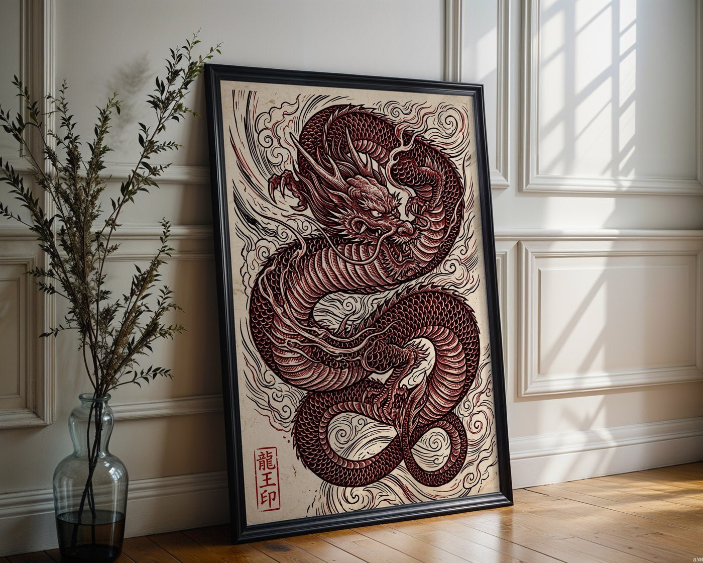 Red Dragon Poster – Traditional Japanese Ukiyo-e Wall Art Print — frame-286
