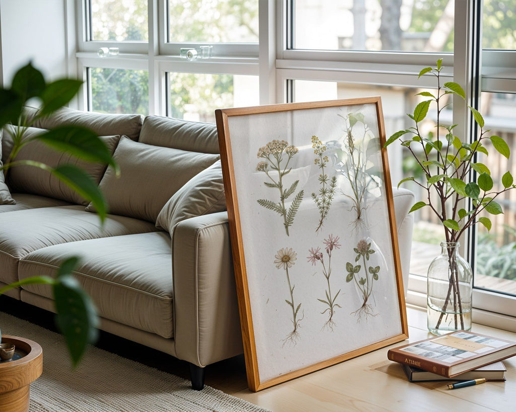 Wild Meadow Herbarium Poster – Muted Watercolour Wall Art Print — frame-426
