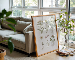 Wild Meadow Herbarium Poster – Muted Watercolour Wall Art Print — frame-426