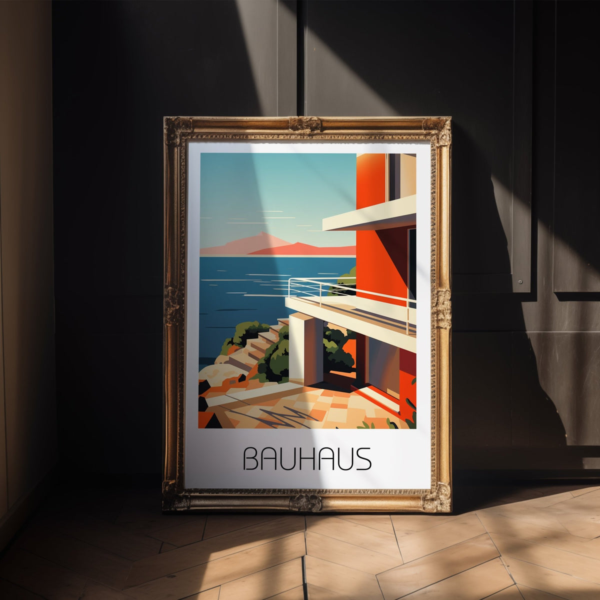 Modern Coastal Bauhaus Poster – Minimalist Architecture Wall Art - Just Great Posters