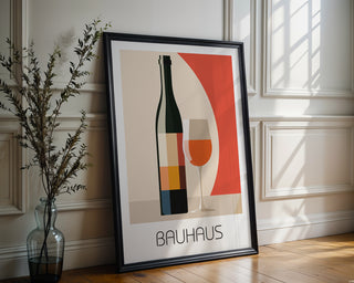 Vin de Bauhaus Poster – Modern Wine Bottle & Glass Wall Art - Just Great Posters