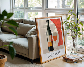Vin de Bauhaus Poster – Modern Wine Bottle & Glass Wall Art - Just Great Posters