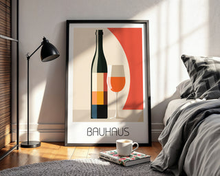 Vin de Bauhaus Poster – Modern Wine Bottle & Glass Wall Art - Just Great Posters