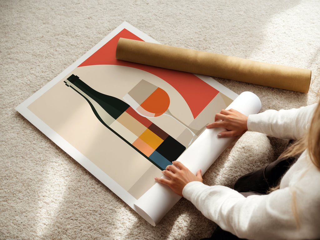 Vin de Bauhaus Poster – Modern Wine Bottle & Glass Wall Art - Just Great Posters