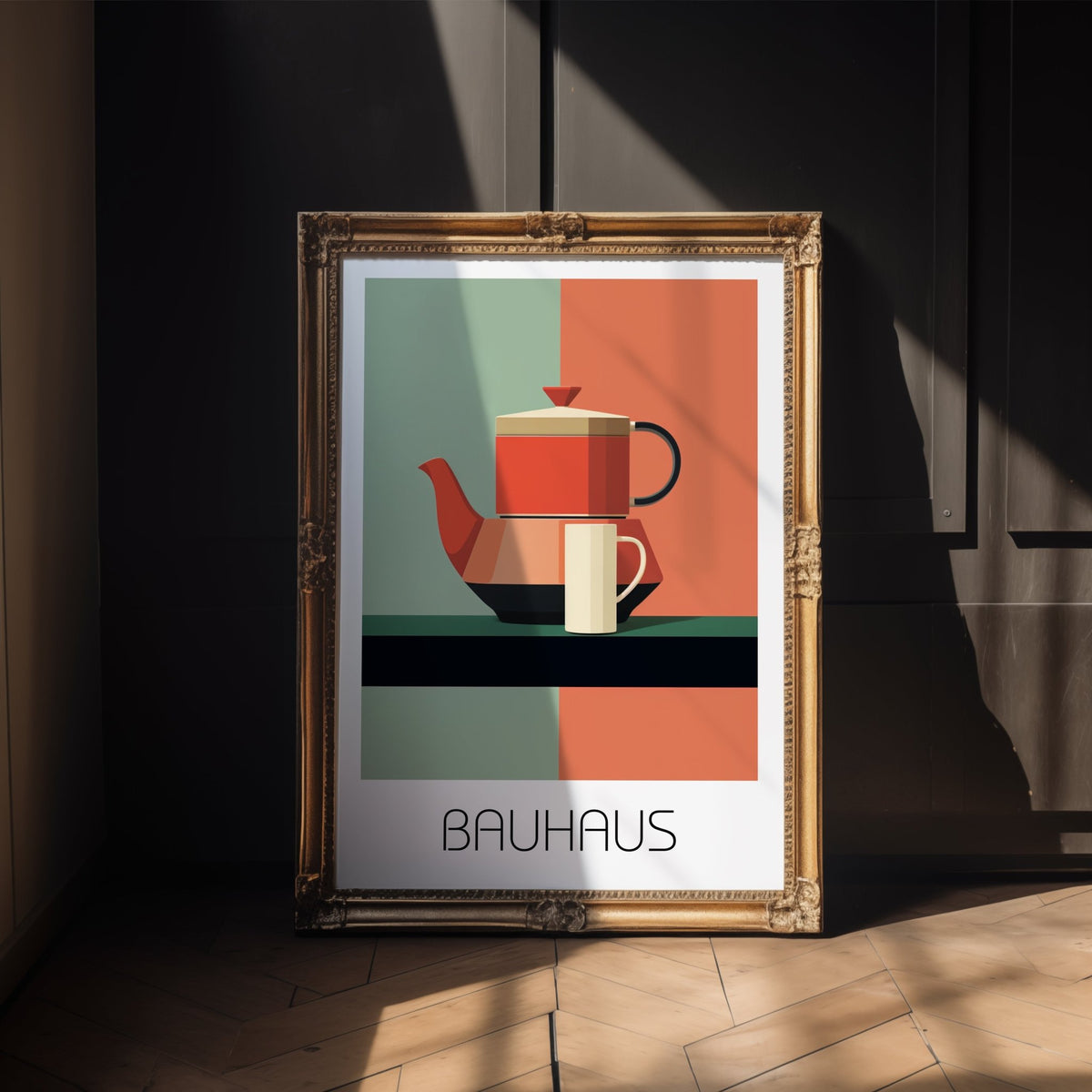 Modernist Teapot Bauhaus Poster – Retro Kitchen Wall Art in Bold Shapes - Just Great Posters