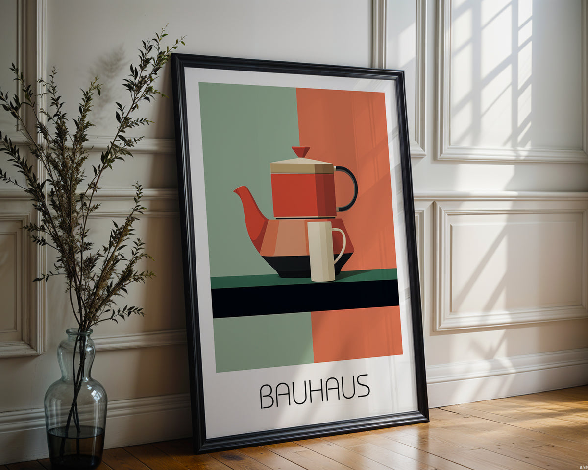 Modernist Teapot Bauhaus Poster – Retro Kitchen Wall Art in Bold Shapes - Just Great Posters
