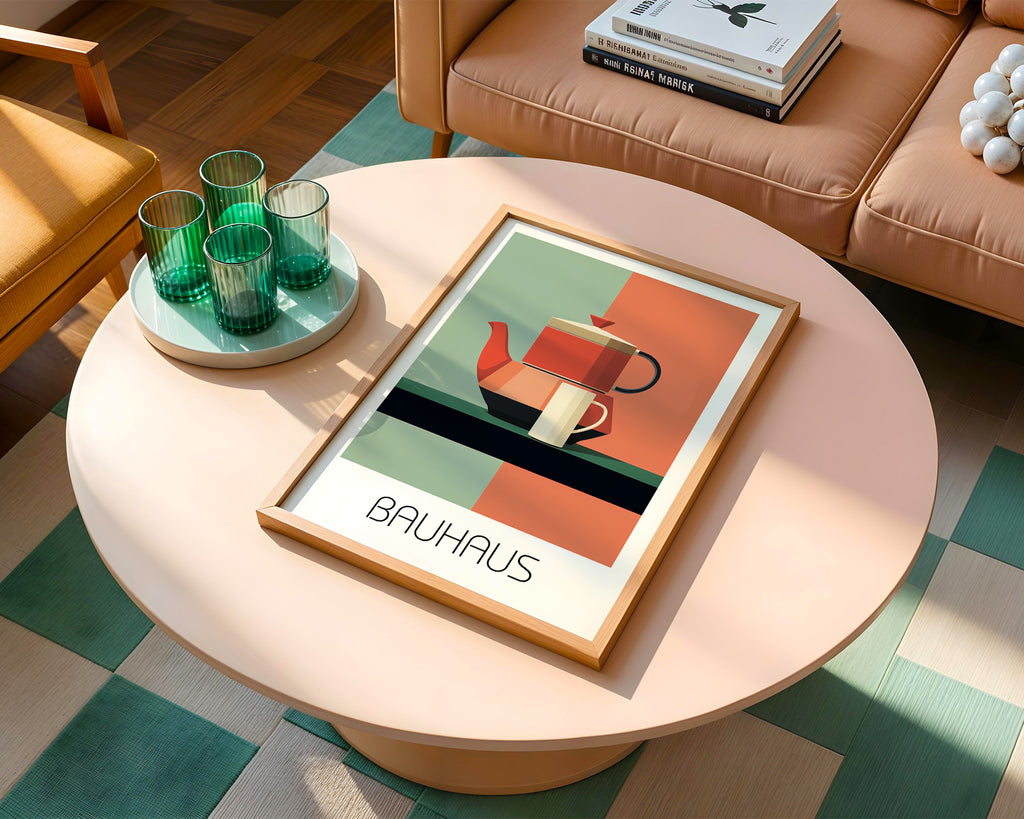 Modernist Teapot Bauhaus Poster – Retro Kitchen Wall Art in Bold Shapes - Just Great Posters