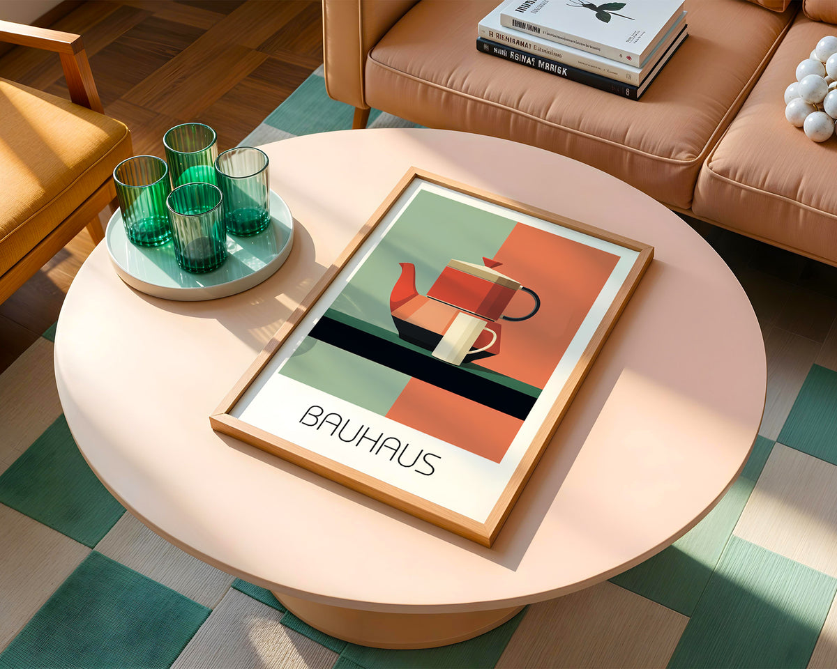 Modernist Teapot Bauhaus Poster – Retro Kitchen Wall Art in Bold Shapes - Just Great Posters