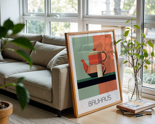 Modernist Teapot Bauhaus Poster – Retro Kitchen Wall Art in Bold Shapes - Just Great Posters