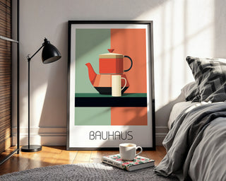 Modernist Teapot Bauhaus Poster – Retro Kitchen Wall Art in Bold Shapes - Just Great Posters