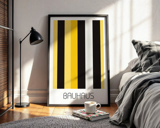 Industrial Stripe Bauhaus Poster – Minimalist Yellow & Black Geometric Art - Just Great Posters